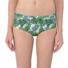 Leaves Tropical Wallpaper Foliage Mid-Waist Bikini Bottoms