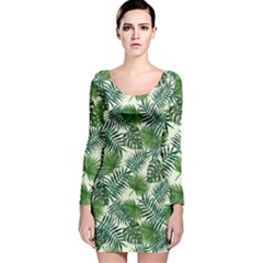 Leaves Tropical Wallpaper Foliage Long Sleeve Velvet Bodycon Dress