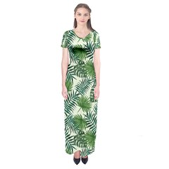 Leaves Tropical Wallpaper Foliage Short Sleeve Maxi Dress