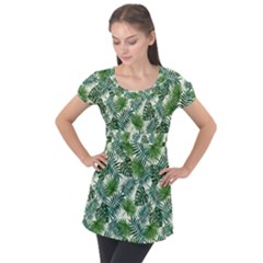 Leaves Tropical Wallpaper Foliage Puff Sleeve Tunic Top