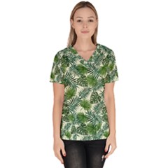 Leaves Tropical Wallpaper Foliage Women s V-Neck Scrub Top