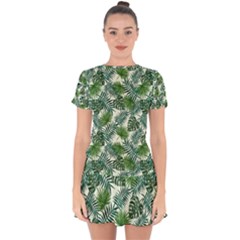 Leaves Tropical Wallpaper Foliage Drop Hem Mini Chiffon Dress