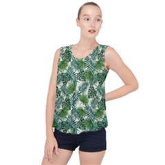 Leaves Tropical Wallpaper Foliage Bubble Hem Chiffon Tank Top