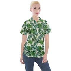 Leaves Tropical Wallpaper Foliage Women s Short Sleeve Pocket Shirt