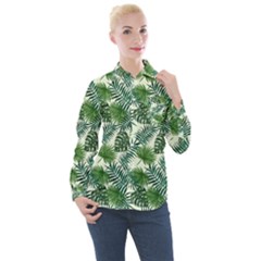 Leaves Tropical Wallpaper Foliage Women s Long Sleeve Pocket Shirt