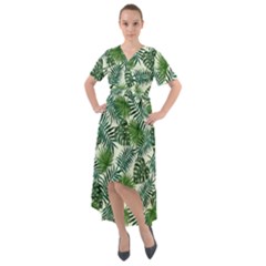 Leaves Tropical Wallpaper Foliage Front Wrap High Low Dress