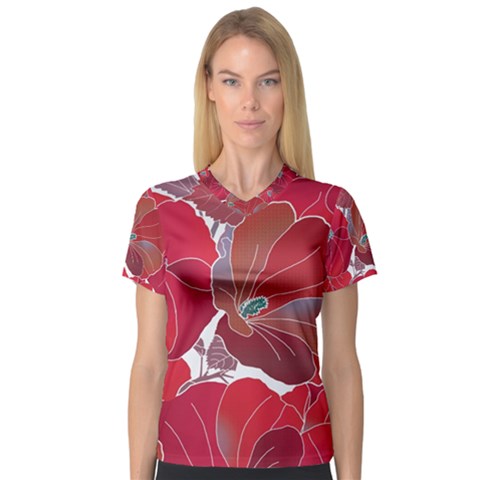 Floral Pattern Background V-neck Sport Mesh Tee by Vaneshart