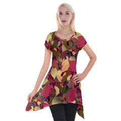 Floral Pattern Design Short Sleeve Side Drop Tunic by Vaneshart