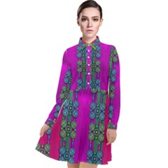 Flowers In A Rainbow Liana Forest Festive Long Sleeve Chiffon Shirt Dress