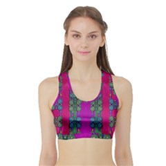 Flowers In A Rainbow Liana Forest Festive Sports Bra With Border by pepitasart