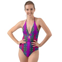 Flowers In A Rainbow Liana Forest Festive Halter Cut-out One Piece Swimsuit