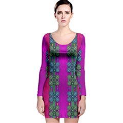 Flowers In A Rainbow Liana Forest Festive Long Sleeve Velvet Bodycon Dress