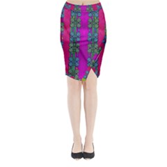 Flowers In A Rainbow Liana Forest Festive Midi Wrap Pencil Skirt