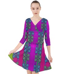 Flowers In A Rainbow Liana Forest Festive Quarter Sleeve Front Wrap Dress