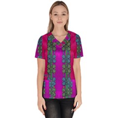 Flowers In A Rainbow Liana Forest Festive Women s V-neck Scrub Top