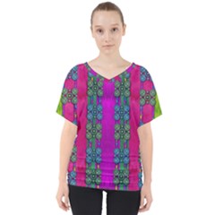 Flowers In A Rainbow Liana Forest Festive V-neck Dolman Drape Top