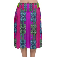 Flowers In A Rainbow Liana Forest Festive Velvet Flared Midi Skirt