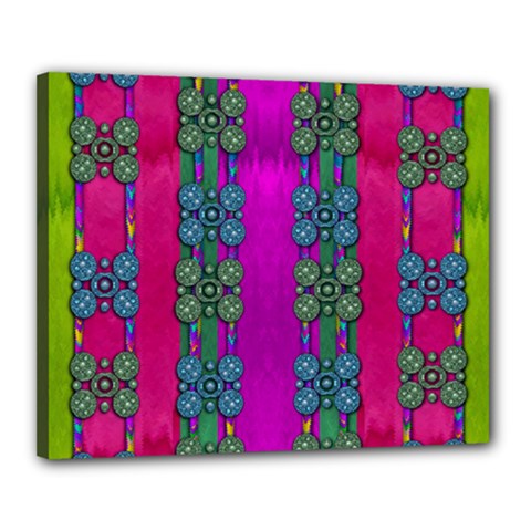 Flowers In A Rainbow Liana Forest Festive Canvas 20  X 16  (stretched) by pepitasart