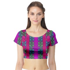 Flowers In A Rainbow Liana Forest Festive Short Sleeve Crop Top by pepitasart