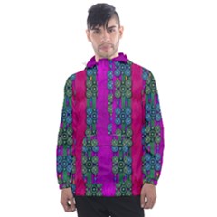 Flowers In A Rainbow Liana Forest Festive Men s Front Pocket Pullover Windbreaker by pepitasart