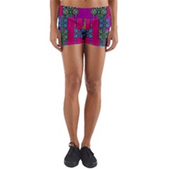 Flowers In A Rainbow Liana Forest Festive Yoga Shorts by pepitasart