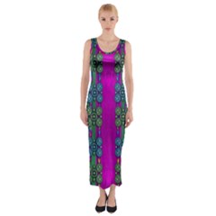 Flowers In A Rainbow Liana Forest Festive Fitted Maxi Dress