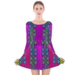 Flowers In A Rainbow Liana Forest Festive Long Sleeve Velvet Skater Dress