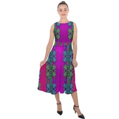 Flowers In A Rainbow Liana Forest Festive Midi Tie-back Chiffon Dress