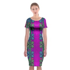 Flowers In A Rainbow Liana Forest Festive Classic Short Sleeve Midi Dress