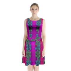 Flowers In A Rainbow Liana Forest Festive Sleeveless Waist Tie Chiffon Dress