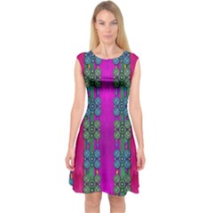 Flowers In A Rainbow Liana Forest Festive Capsleeve Midi Dress