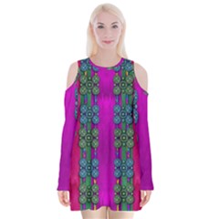 Flowers In A Rainbow Liana Forest Festive Velvet Long Sleeve Shoulder Cutout Dress by pepitasart