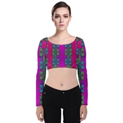 Flowers In A Rainbow Liana Forest Festive Velvet Long Sleeve Crop Top by pepitasart