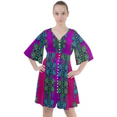 Flowers In A Rainbow Liana Forest Festive Boho Button Up Dress by pepitasart