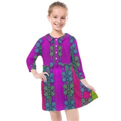 Flowers In A Rainbow Liana Forest Festive Kids  Quarter Sleeve Shirt Dress by pepitasart