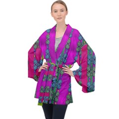 Flowers In A Rainbow Liana Forest Festive Long Sleeve Velvet Kimono 