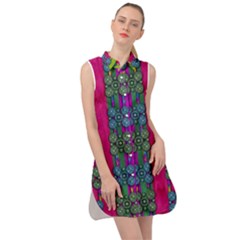 Flowers In A Rainbow Liana Forest Festive Sleeveless Shirt Dress