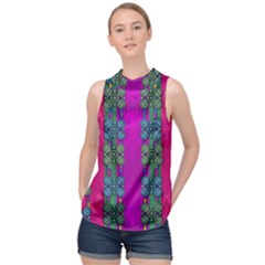 Flowers In A Rainbow Liana Forest Festive High Neck Satin Top by pepitasart