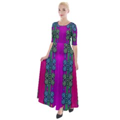 Flowers In A Rainbow Liana Forest Festive Half Sleeves Maxi Dress