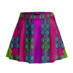 Flowers In A Rainbow Liana Forest Festive Mini Flare Skirt by pepitasart