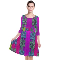 Flowers In A Rainbow Liana Forest Festive Quarter Sleeve Waist Band Dress