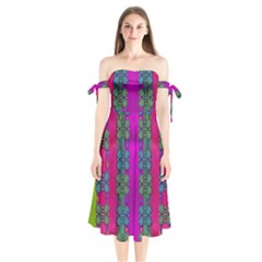 Flowers In A Rainbow Liana Forest Festive Shoulder Tie Bardot Midi Dress