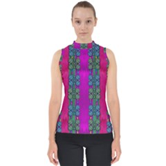 Flowers In A Rainbow Liana Forest Festive Mock Neck Shell Top