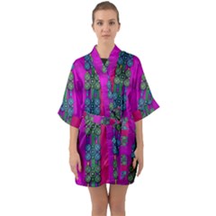 Flowers In A Rainbow Liana Forest Festive Half Sleeve Satin Kimono 