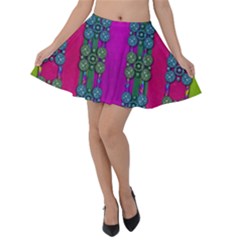 Flowers In A Rainbow Liana Forest Festive Velvet Skater Skirt