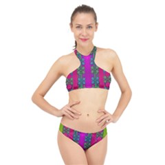 Flowers In A Rainbow Liana Forest Festive High Neck Bikini Set by pepitasart