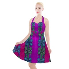 Flowers In A Rainbow Liana Forest Festive Halter Party Swing Dress  by pepitasart