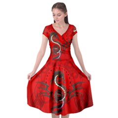 Chinese Dragon On Vintage Background Cap Sleeve Wrap Front Dress by FantasyWorld7