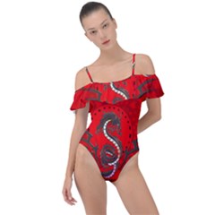 Chinese Dragon On Vintage Background Frill Detail One Piece Swimsuit by FantasyWorld7