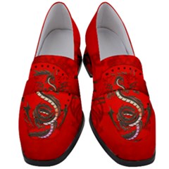 Chinese Dragon On Vintage Background Women s Chunky Heel Loafers by FantasyWorld7